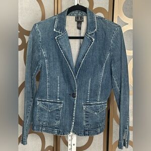 INC Denim Blazer Jacket Medium Fitted Stretch Jean Jacket